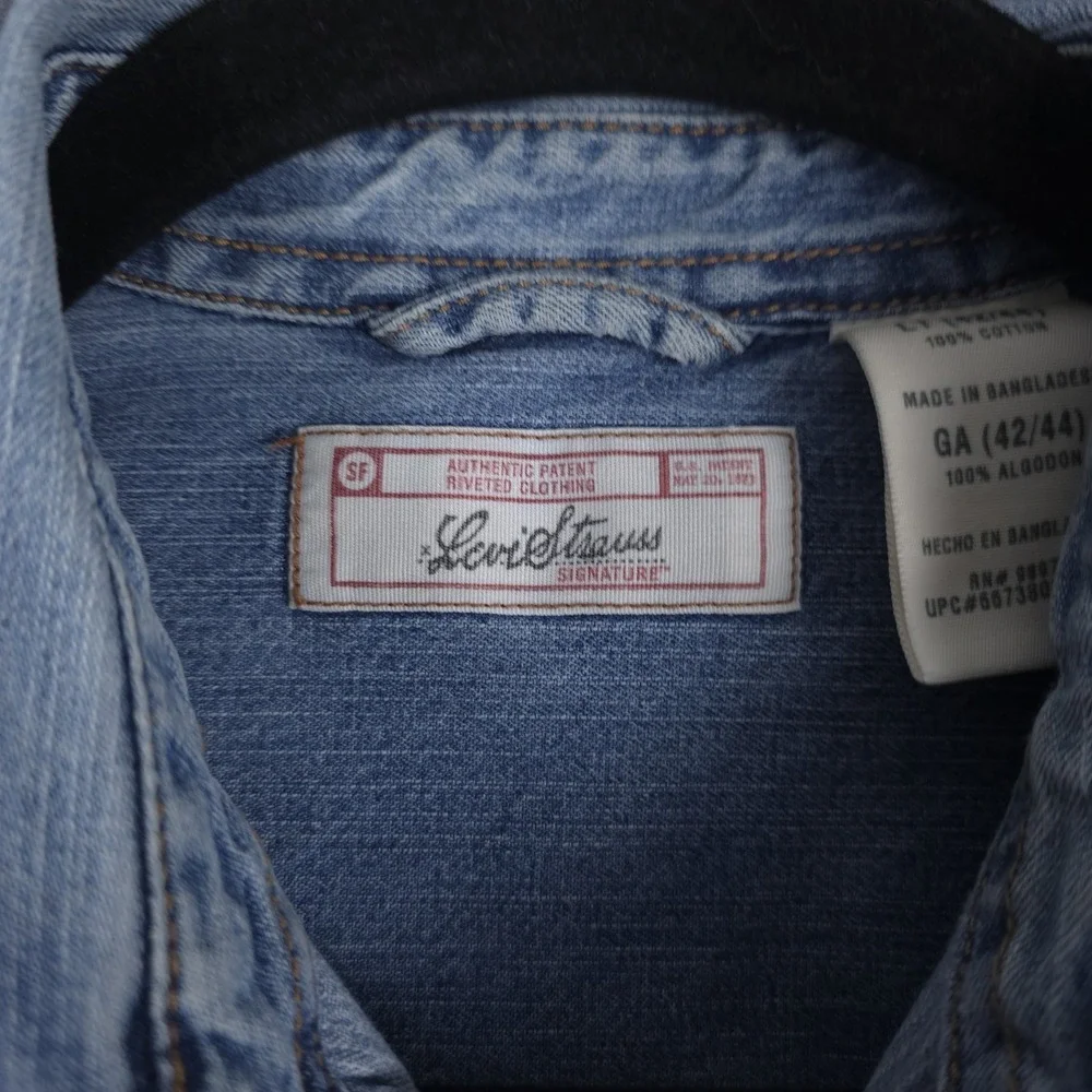 Vintage Levis Denim Utility Shirt Mens Large‎ Blue Faded Metal Button Workwear